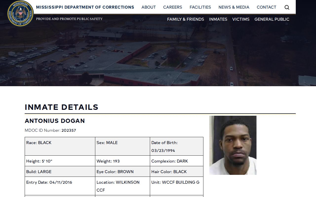 Tallahatchie County released inmate mugshot MDOC profile fields