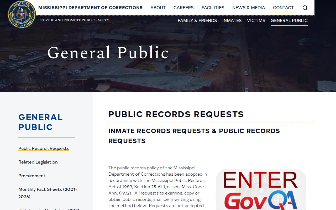 MDOC public-records route for Tallahatchie County release verification