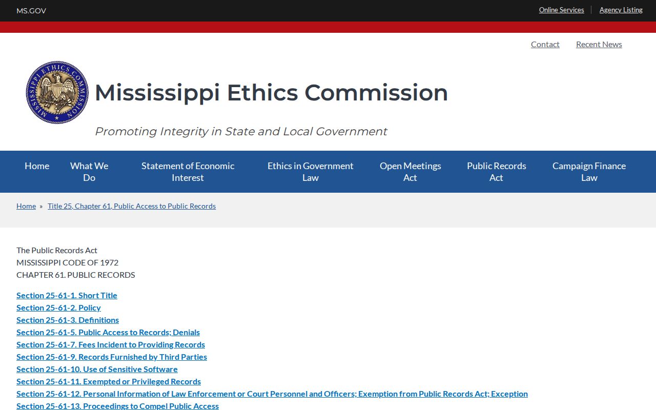Mississippi Public Records Act guidance page