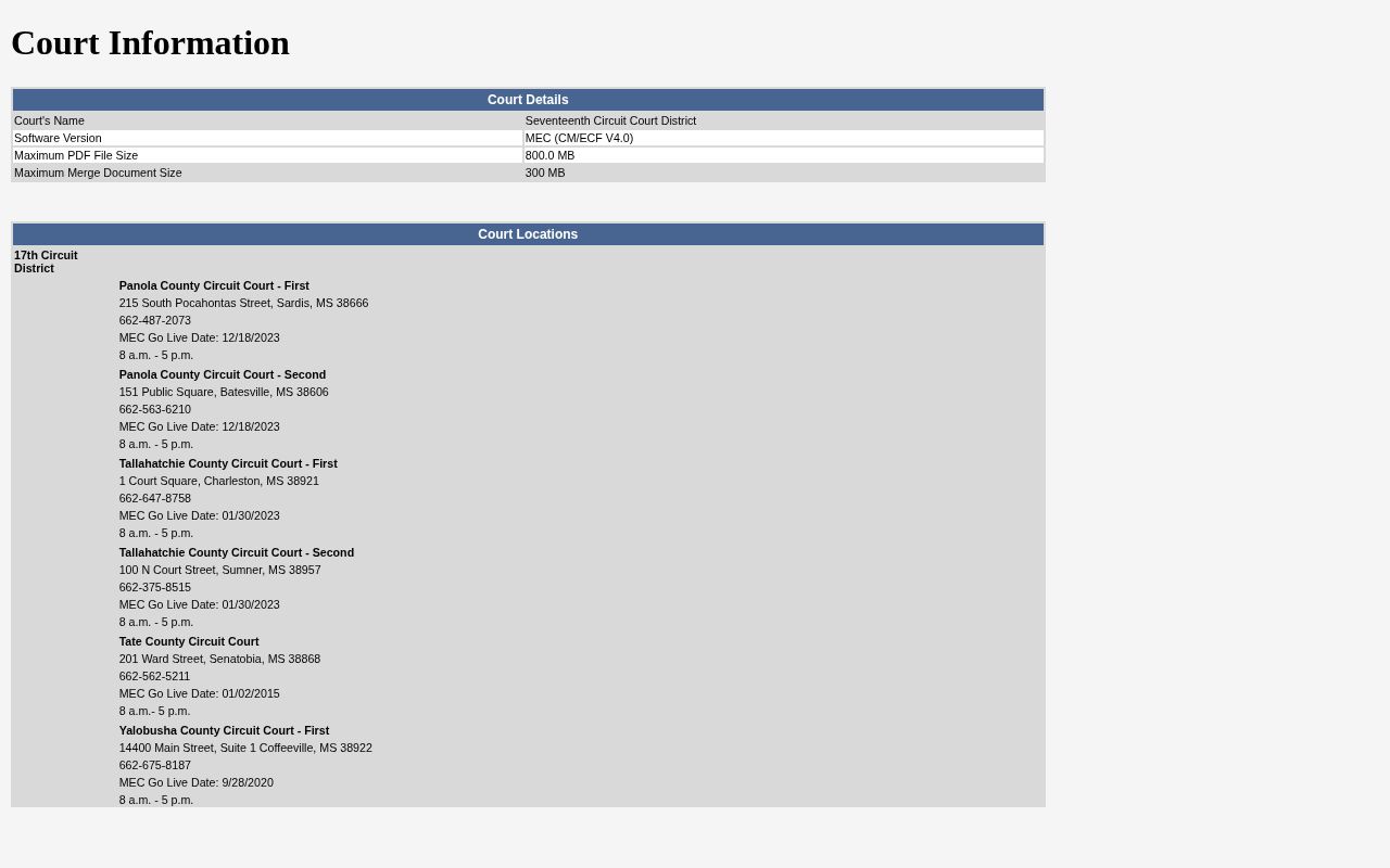 Tallahatchie County Circuit Court district information in MEC